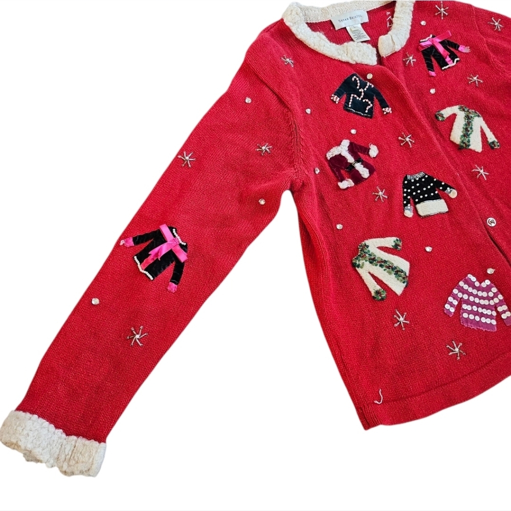 2001 Vintage Susan Bristol Hand Embroidered Ugly Christmas Sweater Cardigan VTG - Picture 4 of 16